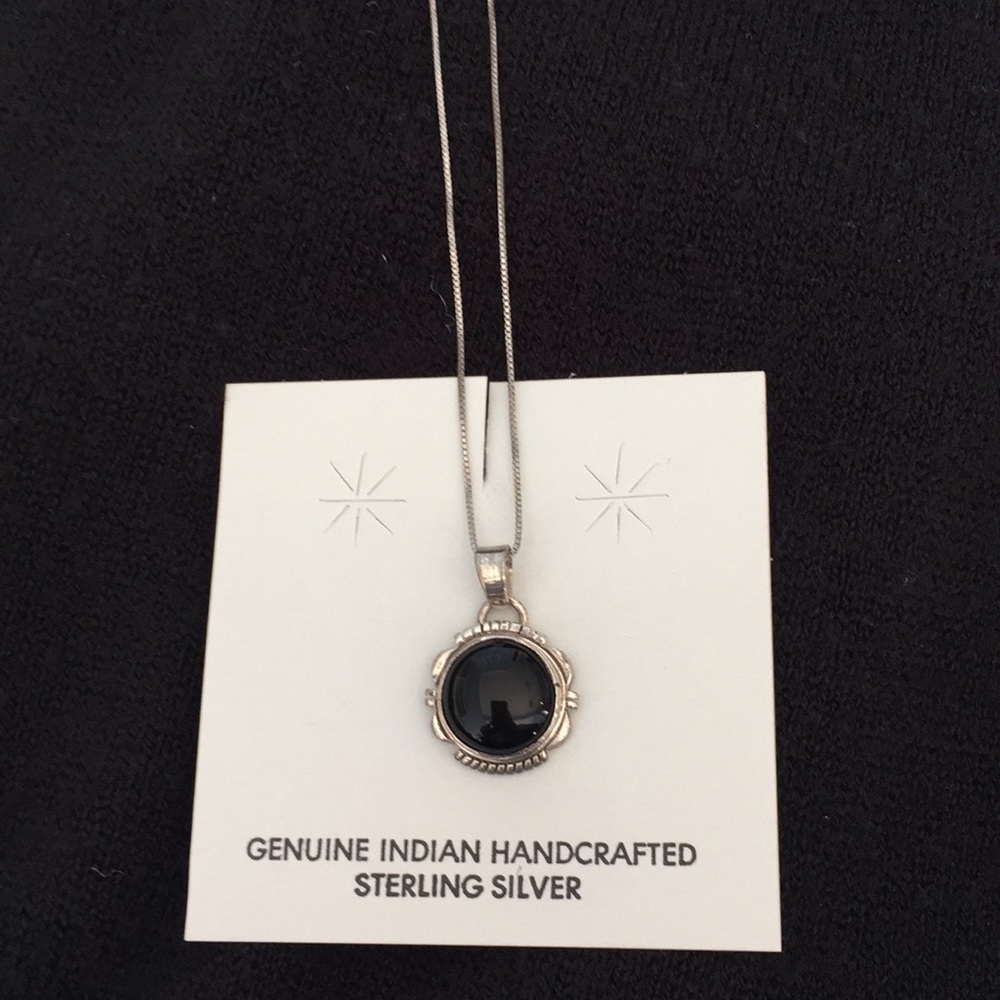 NEW Sterling silver necklace with black stone